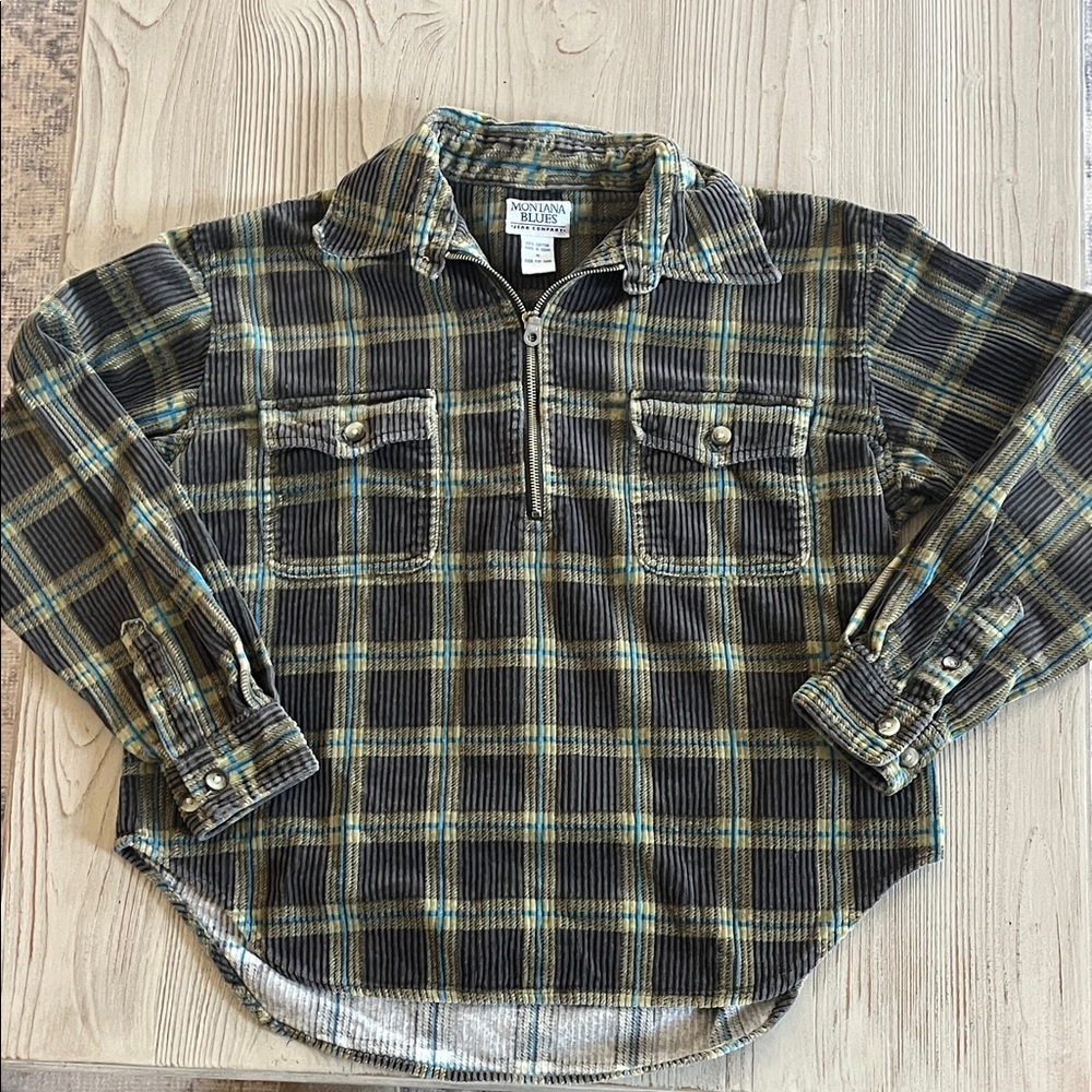 Vintage Montana Blues Half-Zip Corduroy Plaid Shacket 90s rock grunge size med